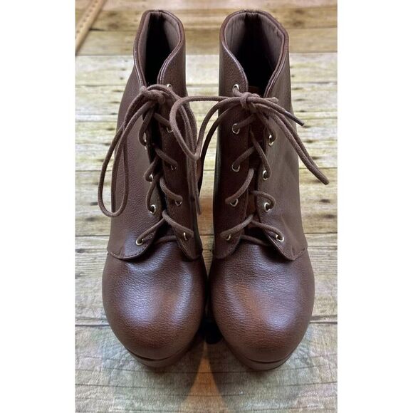 Soda Brown High Heel Booties Block Heel Lace Women's Size 10‎ - Picture 1 of 8
